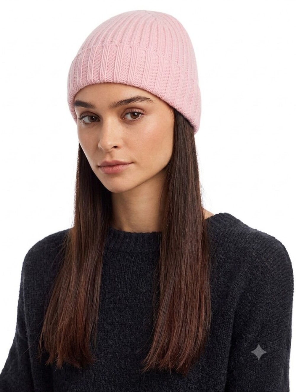 NWT C by Bloomingdale's 100% Cashmere Ribbed Beanie Powder Pink O/S